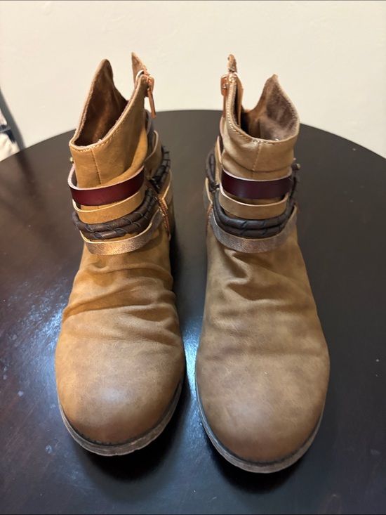 pop Shoes - pop Tan Women's Ankle Booties with Braided Strap Accents - Size 8